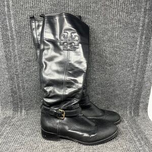 Tory Burch Blaire Riding Boots Knee High Tall Side Zip Black Leather Women’s 9.5